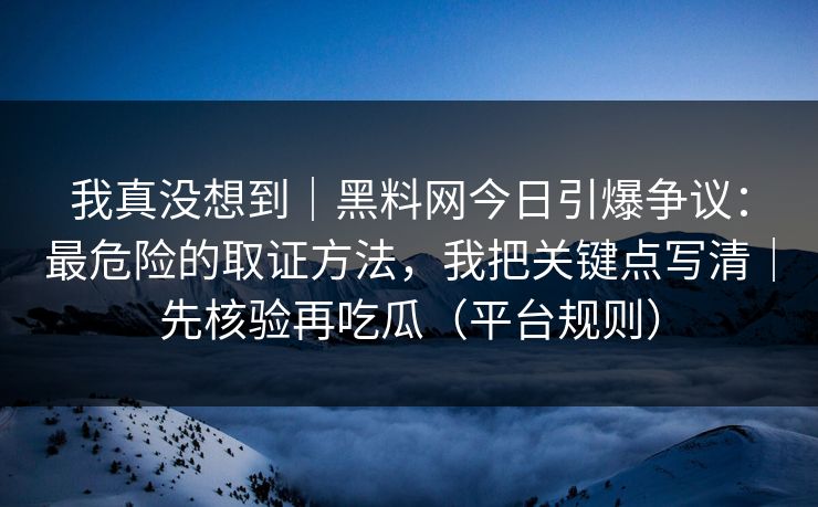 我真没想到|黑料网今日引爆争议:最危险的取证方法,我把关键点写清|先核验再吃瓜(平台规则) 我真没想到|黑料网今日引爆争议:最危险的取证方法,我把关键点写清|先核验再吃瓜(平台规则)