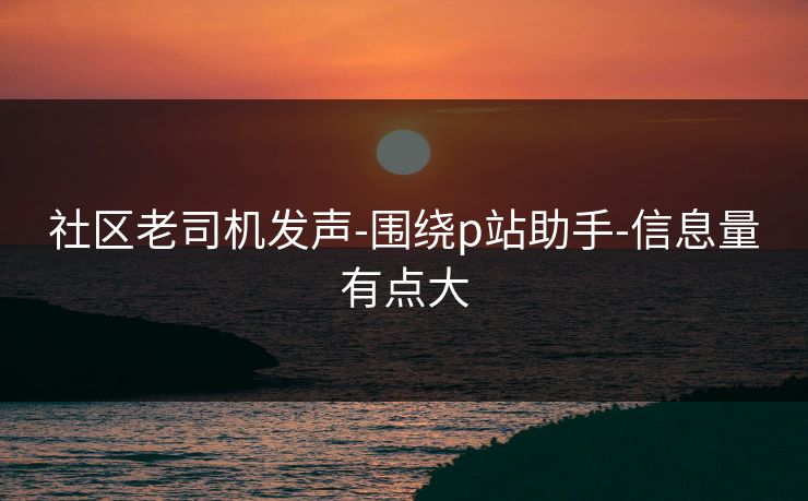 社区老司机发声-围绕p站助手-信息量有点大
