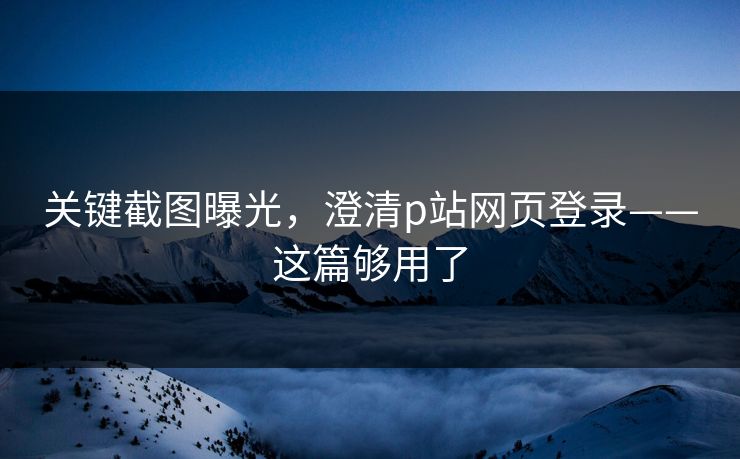 关键截图曝光，澄清p站网页登录——这篇够用了