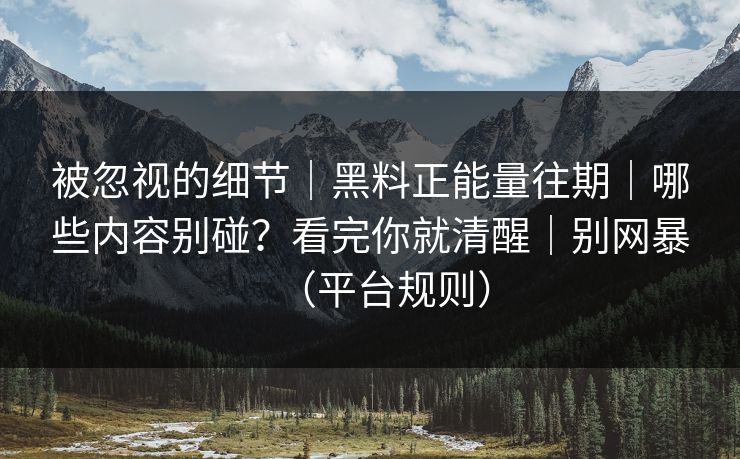 被忽视的细节｜黑料正能量往期｜哪些内容别碰？看完你就清醒｜别网暴（平台规则）